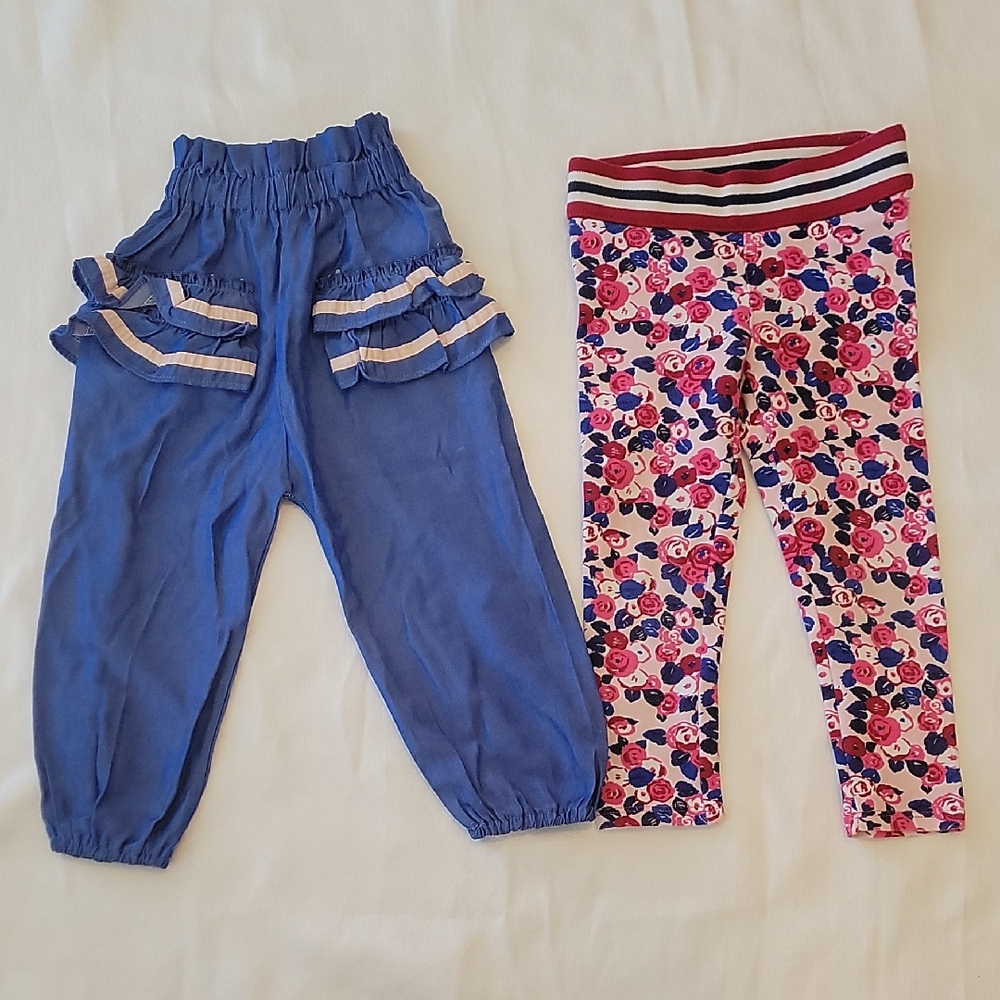 Blue Ruffle Pants and Floral Leggings Set Janie And Jack Size 3